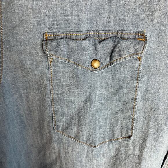 Wrangler Mens Western Rodeo Button Up Blue Indigo Denim Pearl Snap Shirt 2XL - Picture 3 of 12